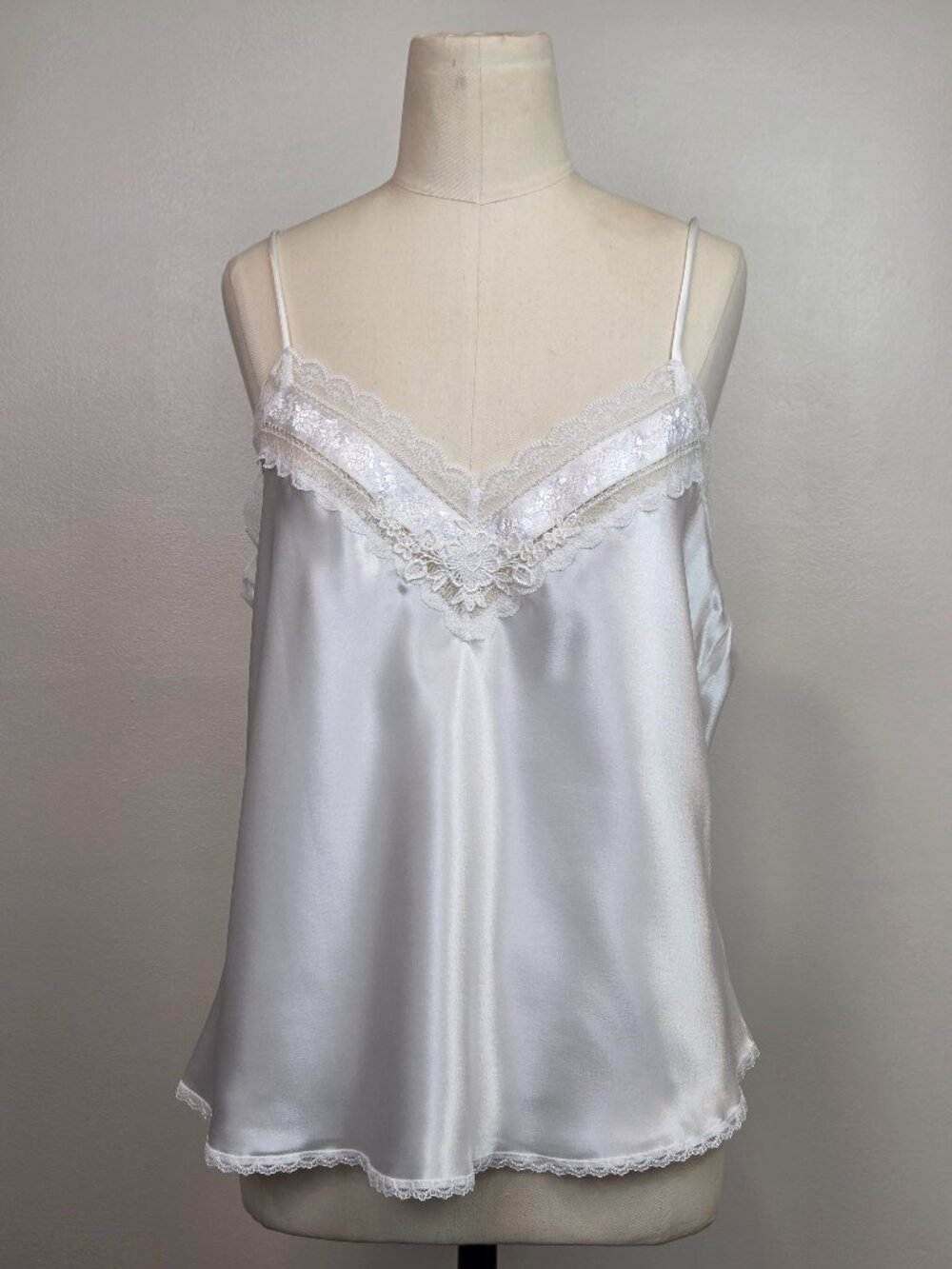 Vintage White Ribbon & Lace Trim Christian Dior Camisole | Sz L | Lingerie Cami